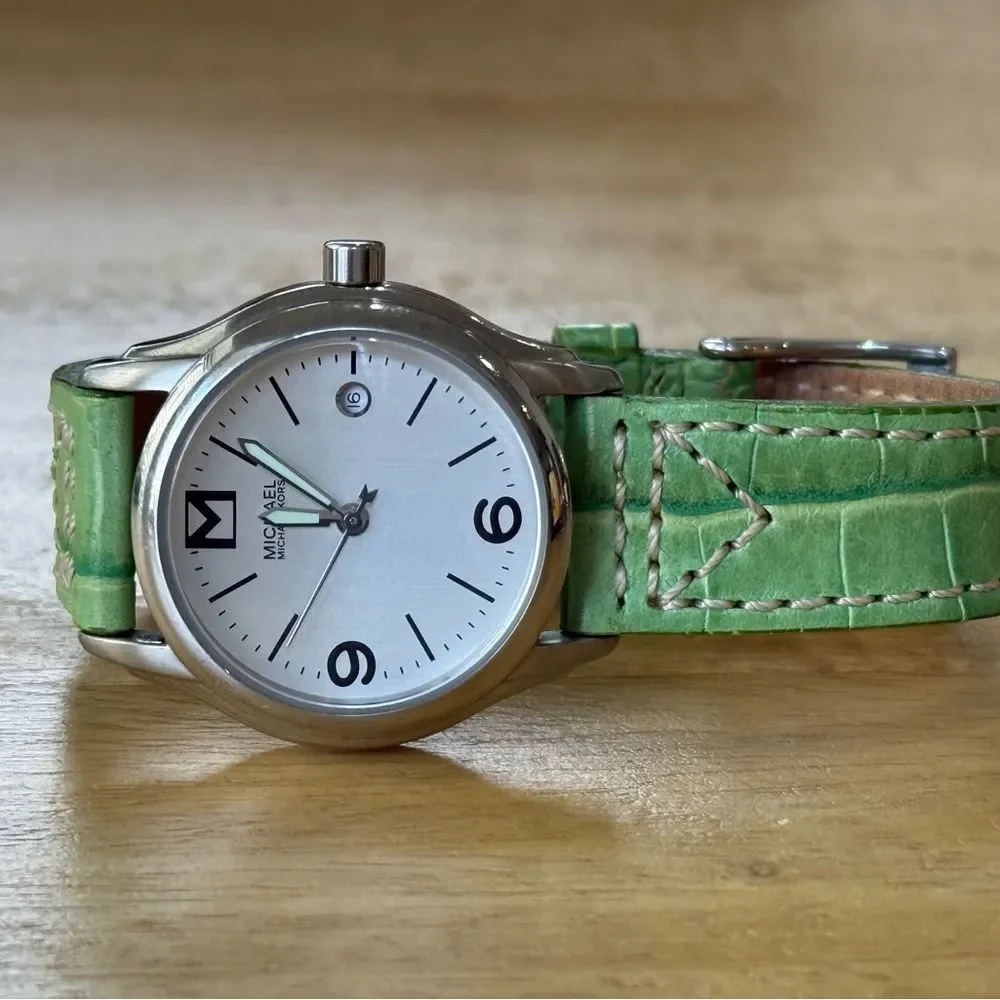 Y2K MICHAEL Michael Kors Green Leather Embossed Watch ECU